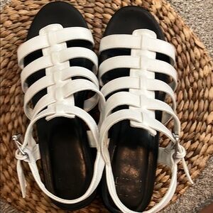 Madden Chunky Platform White and Black Strappy Sandals Heeled